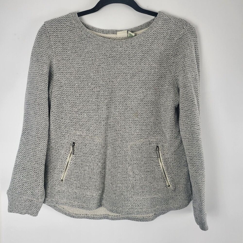 Lucy & Laurel Long Sleeve Top M Womens Pullover Grey Zipper Pockets Crew Neck‎
